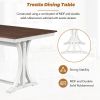 TOPMAX Mid-Century 6-Piece Trestle Table Set with Victorian Round Upholstered Dining Chairs and Long Bench, Cherry+Antique White