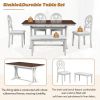 TOPMAX Mid-Century 6-Piece Trestle Table Set with Victorian Round Upholstered Dining Chairs and Long Bench, Cherry+Antique White