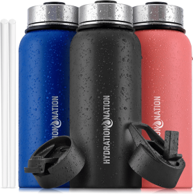 Hydration Nation Thermo Insulated Water Bottle (Color: MDNGHT-BLK, size: 32OZ)