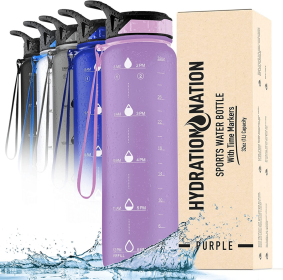 Hydration Nation Water Bottle With Time Marker (Color: PRPL, size: 32OZ)