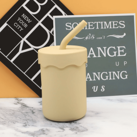 Baby Food Grade Silicone Straw Water Cup Training Leakproof Drop Resistant Drinking Cups (Color: Light Yellow, size: Average Size (0-12Y))